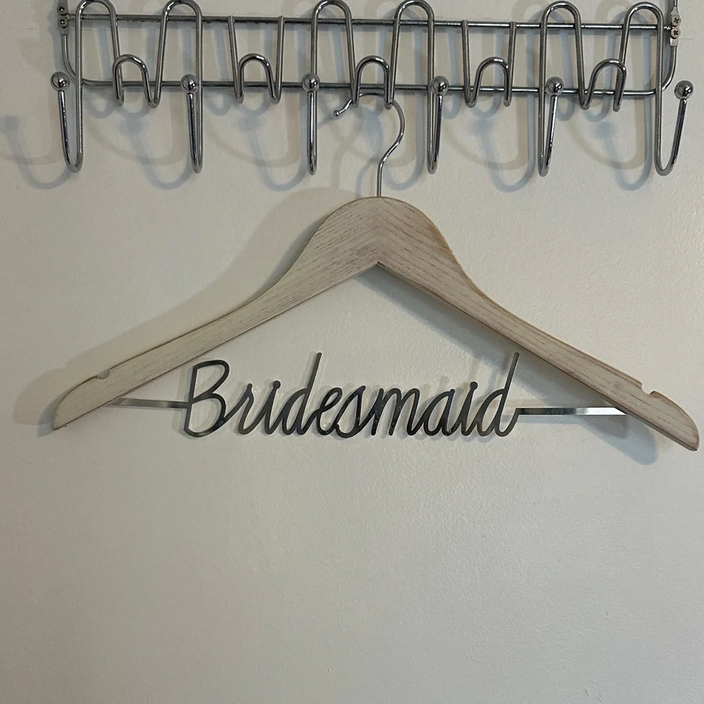 Bridesmaid Wooden Hanger with Silver Text